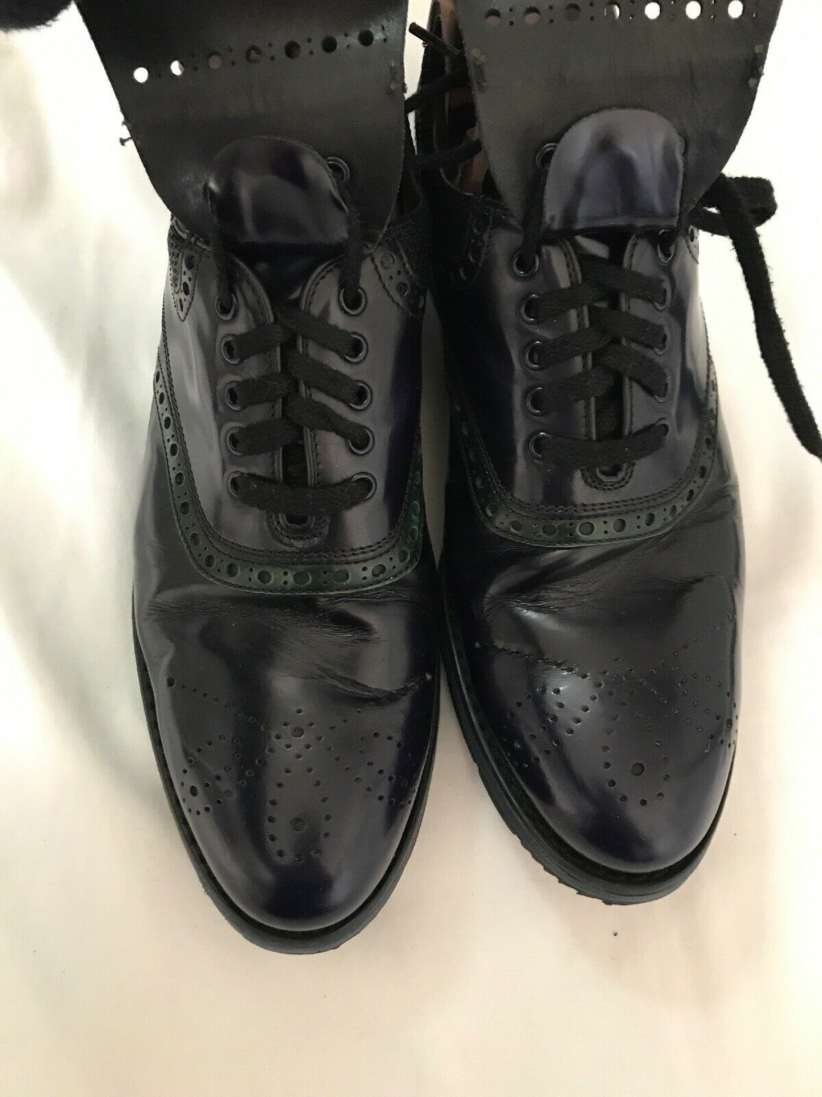 Prada Navy/Green Perforated Leather Oxfords
