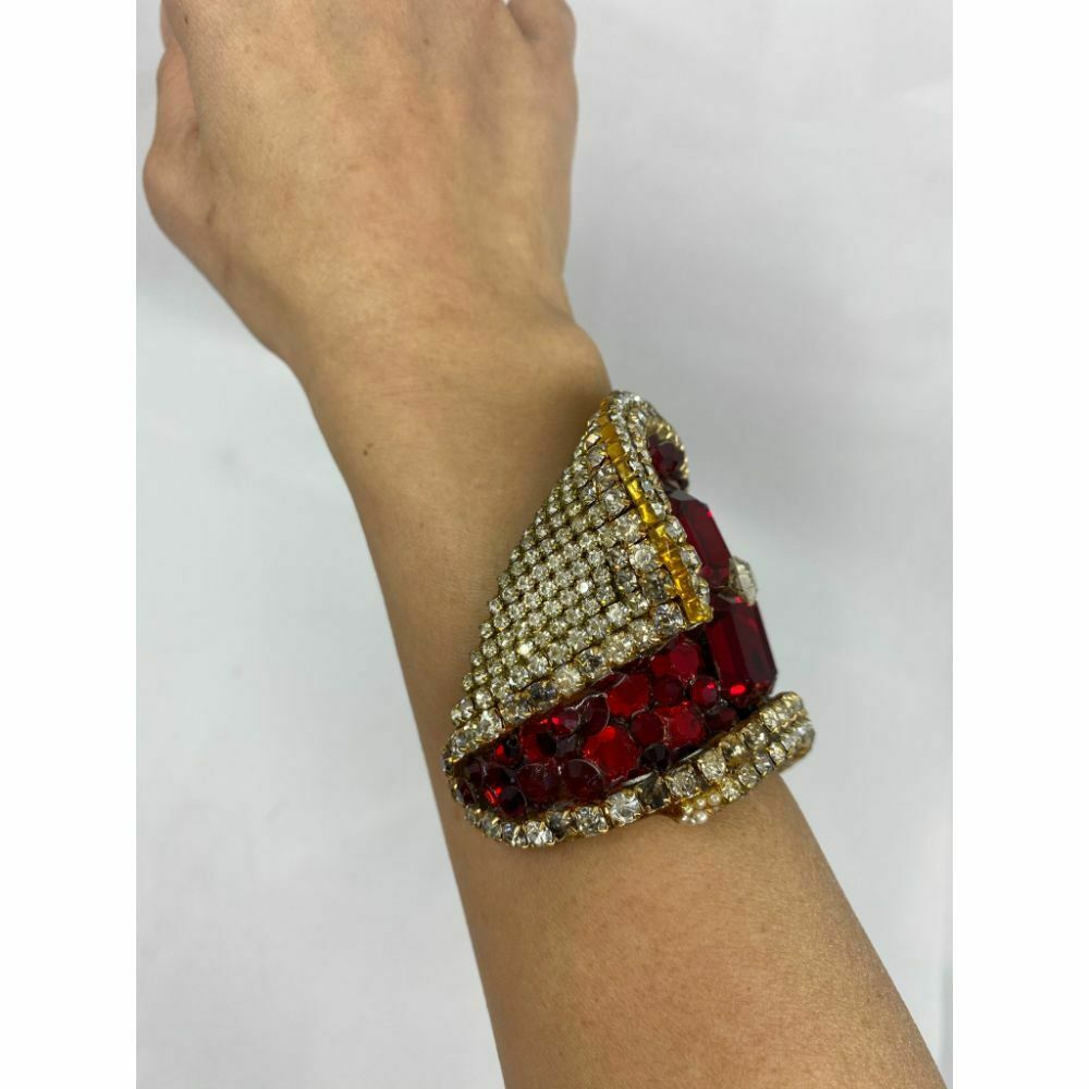 Rare! WENDY GELL Signed 1983 Red Be jewelled Cuff Bracelet