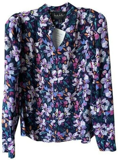 Nicole Miller Pink Purple White Floral Small Msrp Blouse