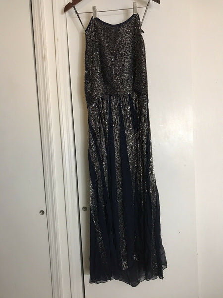 ROSA CHA Strapless Beaded Navy Long Gown size 2