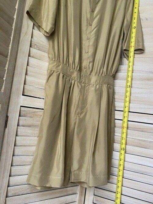 Nicole Miller tan new silk collar size small MSRP romper jumpsuit