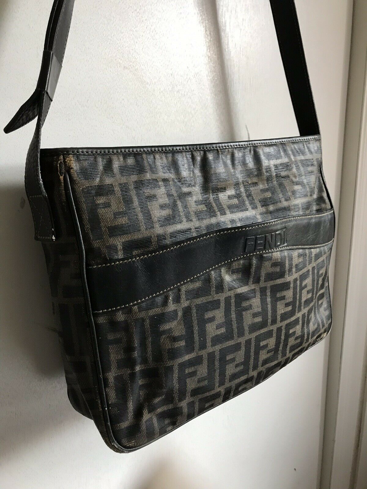 FENDI Vintage Large Leather Monogram Crossbody