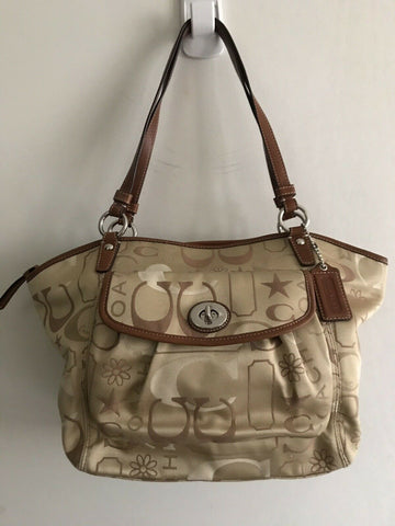 COACH Khaki Medium/Large Satin Monogram Tote