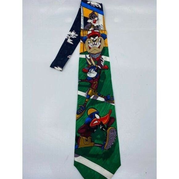 NWOT Looney Tunes Neck Tie Blue Green White Silk
