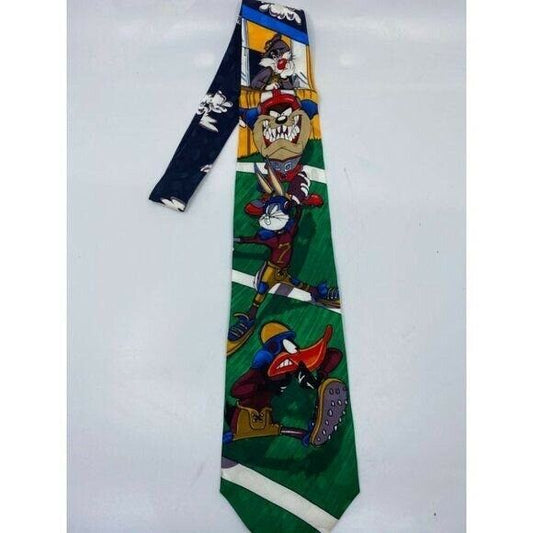 NWOT Looney Tunes Neck Tie Blue Green White Silk