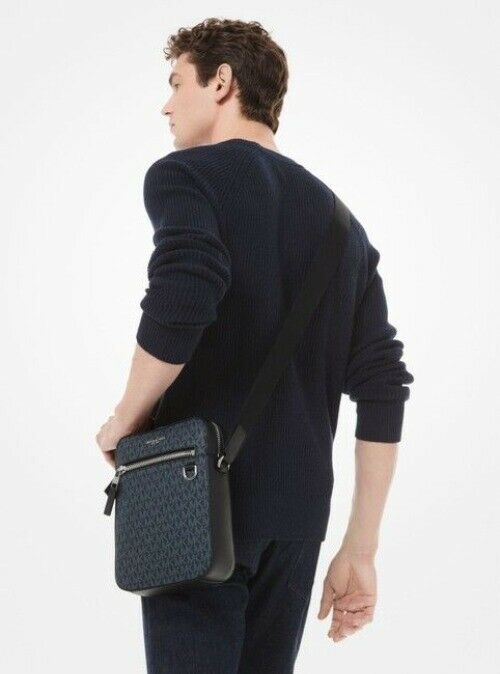 Michael Kors Henry Flight Blue Logo Canvas Cross Body Bag