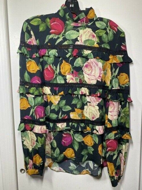 nicole miller multicolor new ls floral msrp sample small blouse