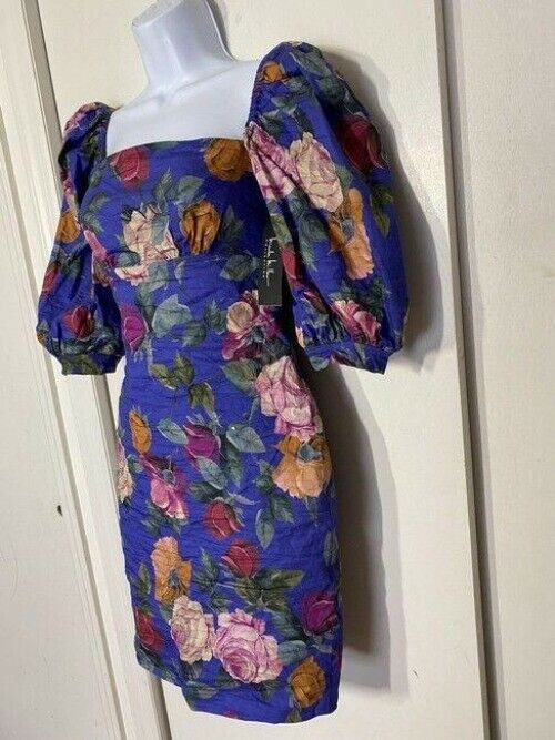 nicole miller blue multicolor new ruched floral msrp