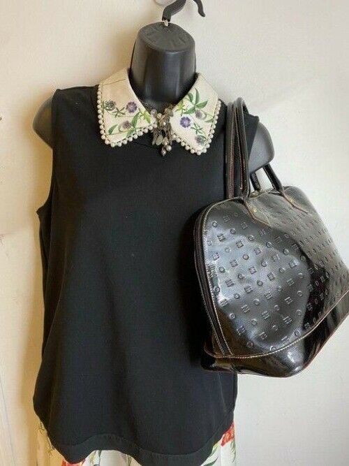 arcadia handbag made in italy black patent leather tote