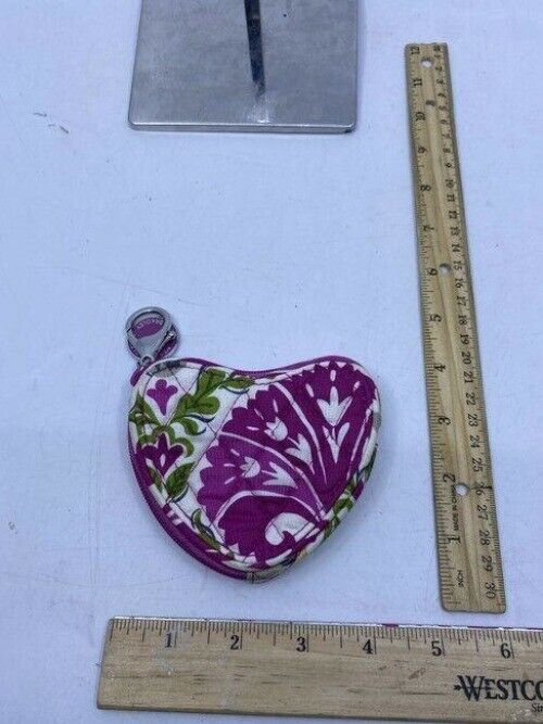vera bradley purple white w heart shapped change purse clip cosmetic bag