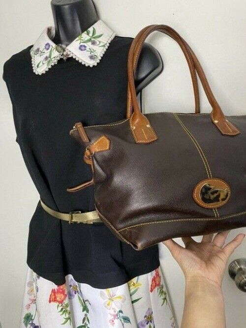 dooney and bourke large brown leather shoulder bag