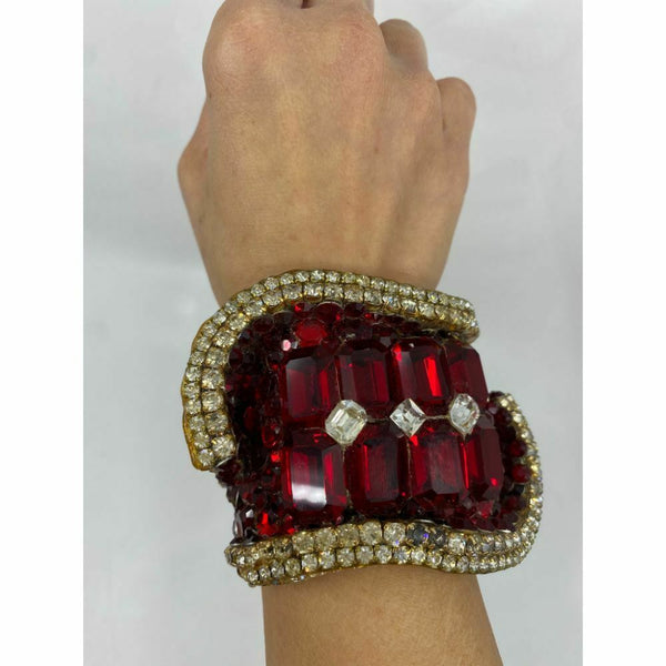 Rare! WENDY GELL Signed 1983 Red Be jewelled Cuff Bracelet