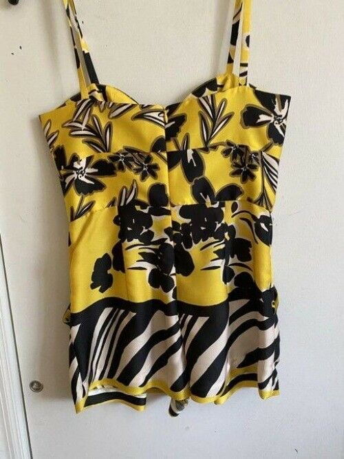 Milly yellow black white new floral print spaghetti strap tank topcami
