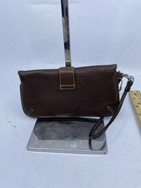 coach textured brown leather wristlet