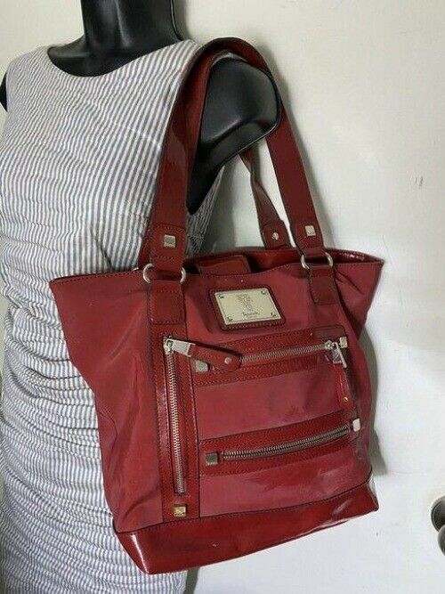 Tignanello Shoulder Bag Red Nylon Fabric Tote