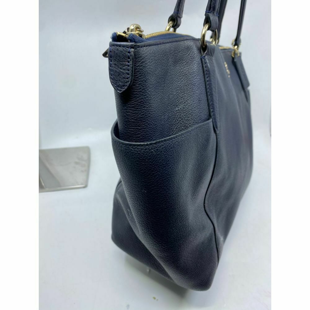COACH Navy Blue XL Leather Shoulder Bag Very Good Condition
