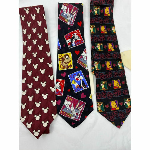 New Lot of 3 Neck tie Disney, Looney Tunes Black Red White Total Msrp 75