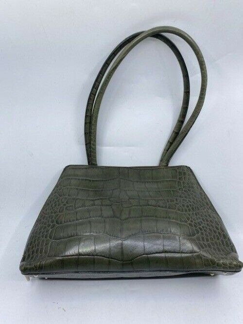 Furla Croco Embossed Bowler Green Leather Shoulder Bag