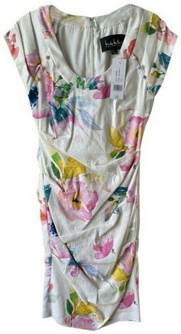 Nicole Miller white pink floral msrp mid length short casual dress