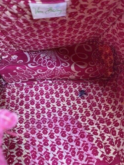vera bradley bag large quilted pink white fabric tote