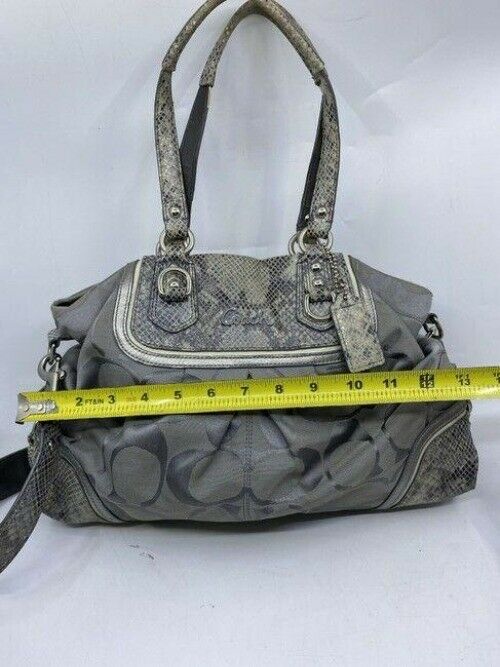 coach large snakeskin gray fabric shoulder bag