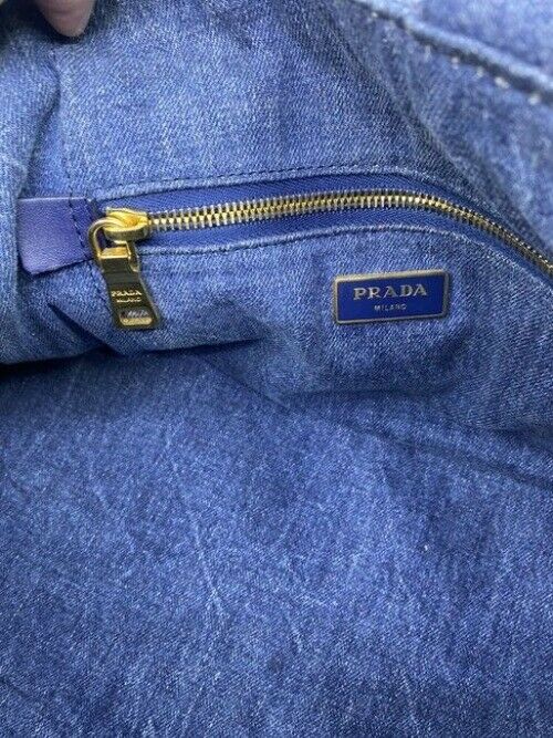 Prada Canapa Shoppers Tote Blue Denim Shoulder Bag
