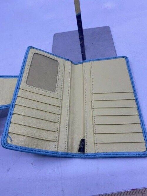 Fossil Blue Leather Large Card Id With Expandable Snap Wallet
