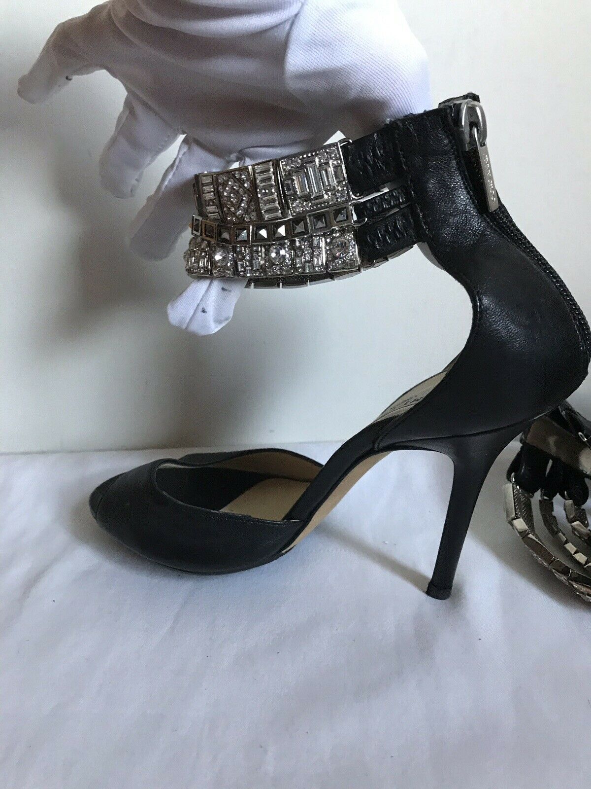 $1,200 JIMMY CHOO Triple Jewel Strap High Heels Sz 38
