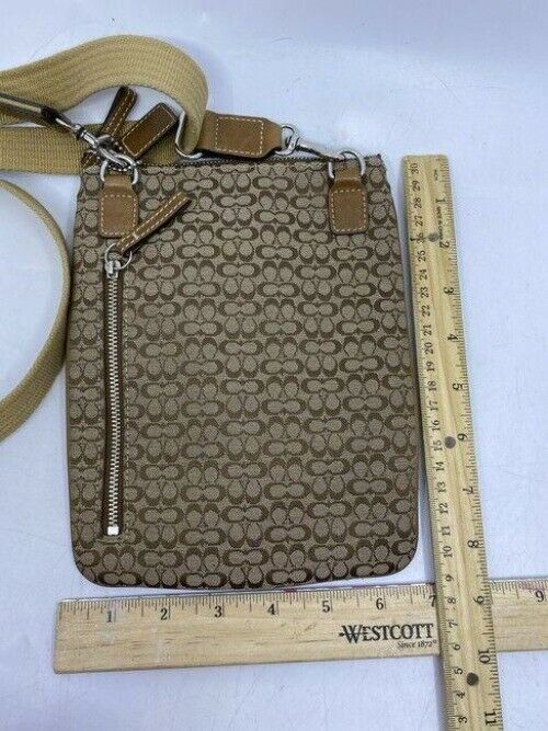 coach small tan beige fabric cross body bag