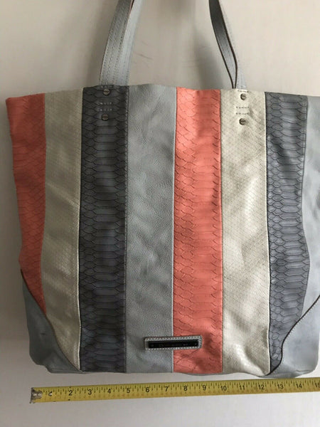 RACHEL ROY Extra Large Faux Leather Blue/Grey/Coral Tote