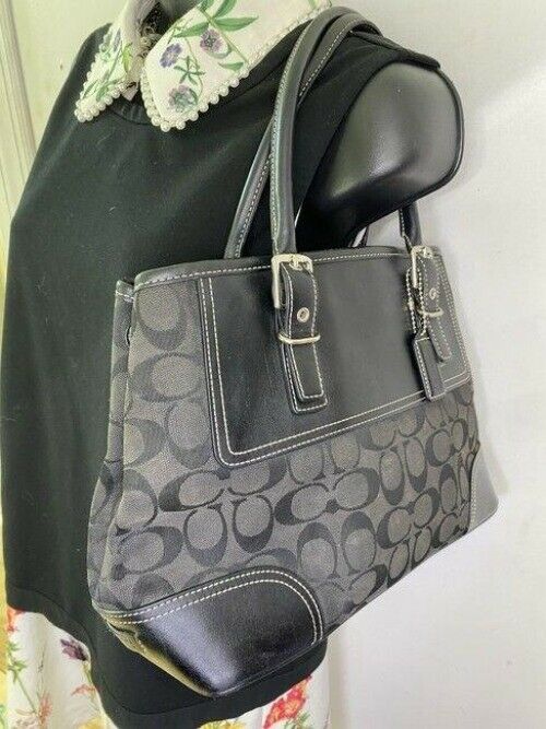 coach bag gray black fabric tote