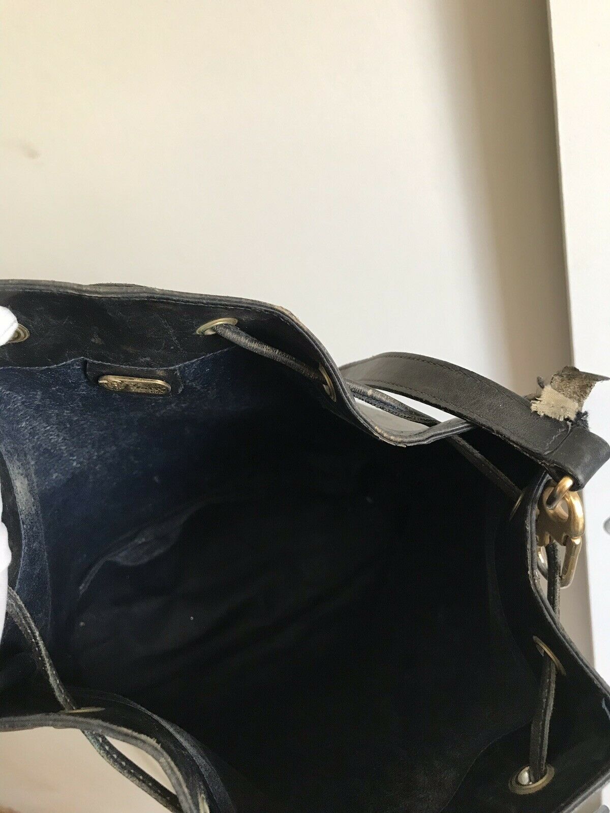 Gucci Vintage Large Navy Bucket Drawstring Monogram Logo Bag