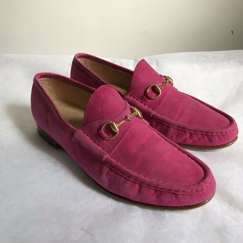 GUCCI Pink Suede Horsebit Loafers 8.5