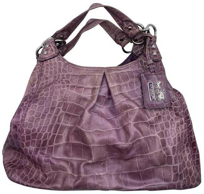 coach croc embossed eddie msrp purple shoulder bag