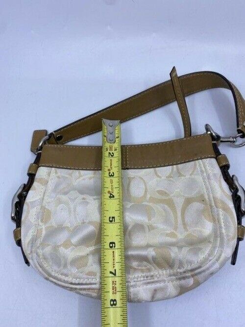 coach mini bag tan silver fabric tote