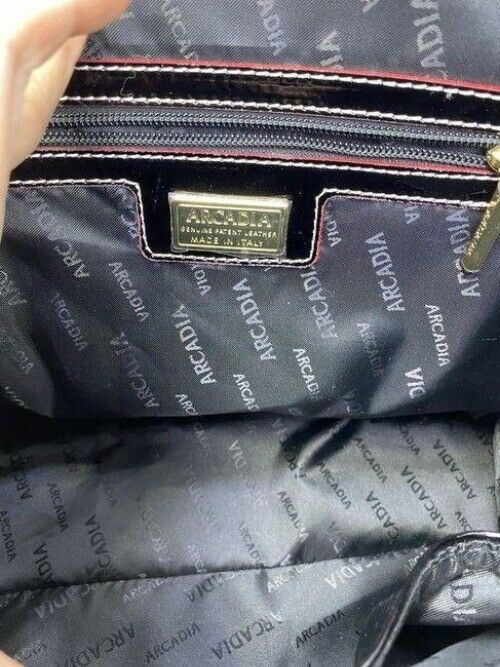 Arcadia Handbag Made In Italy Black Patent Leather Tote