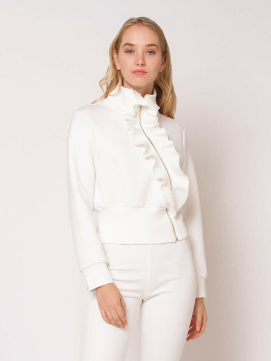 NWT! GRACIA White Zip Ruffled Light jacket S/M/L