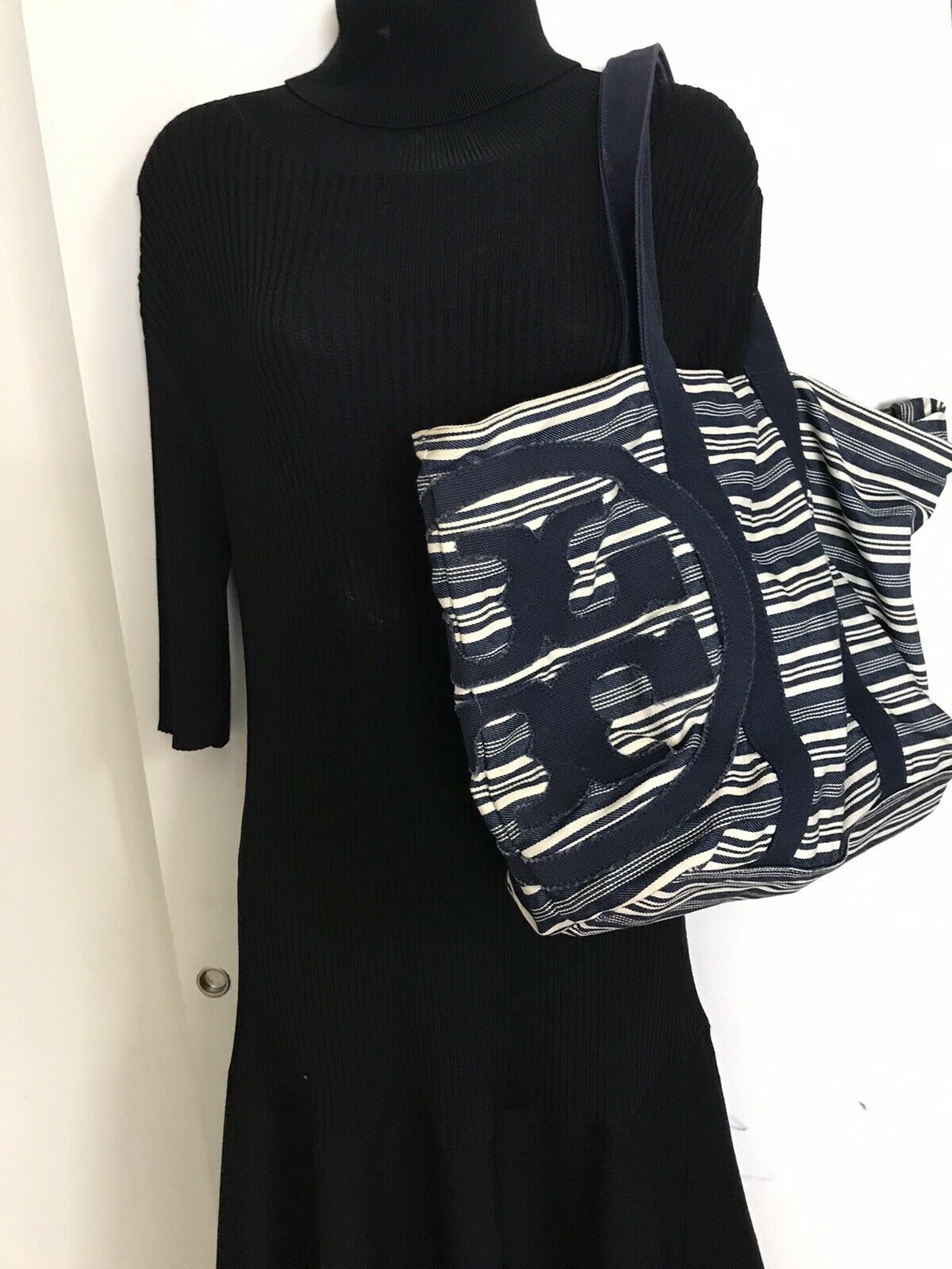 TORY BURCH Fabric striped tote bag