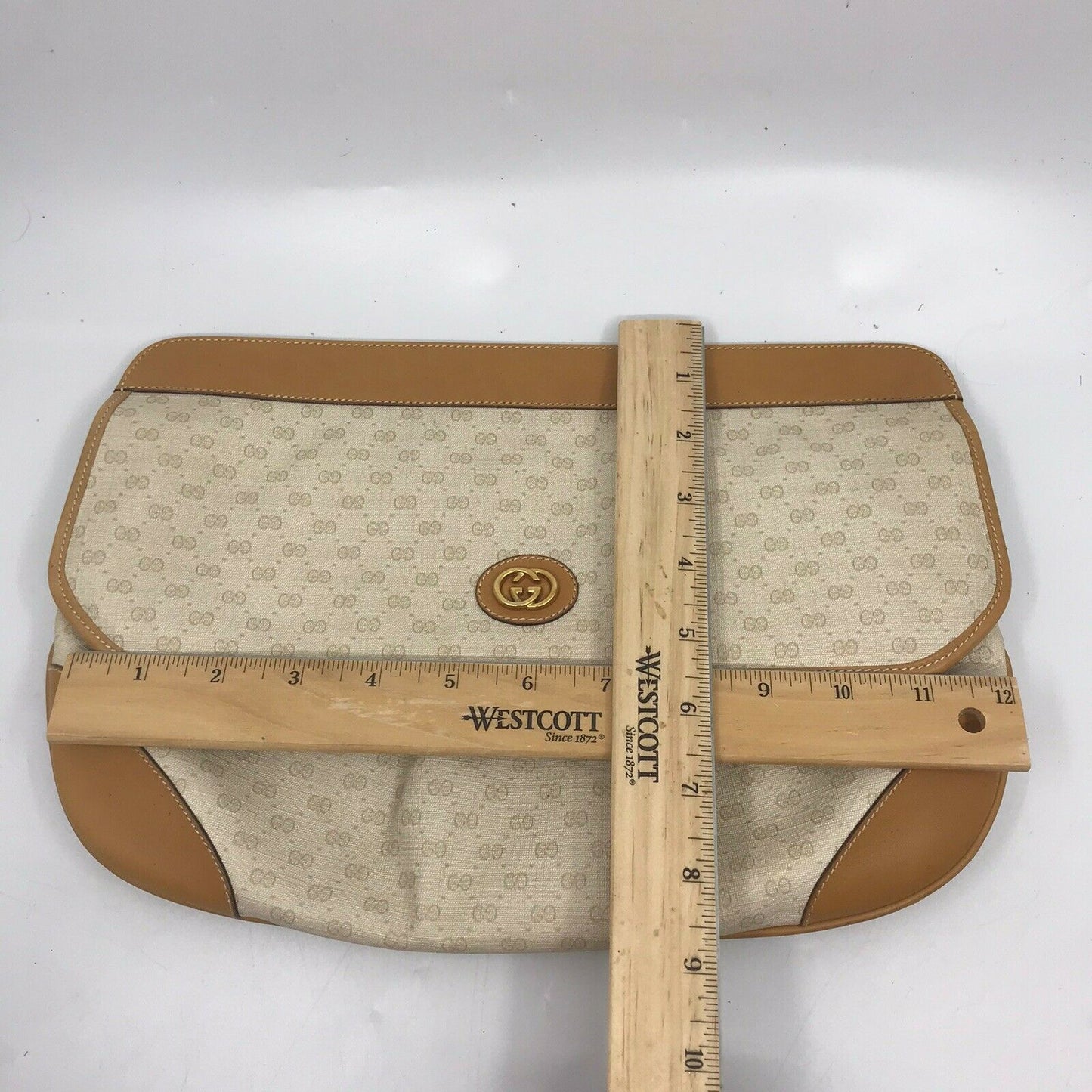 GUCCI Vintage Beige All Over Logo Clutch Bag