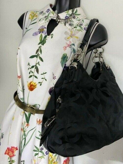 coach medium material black fabric shoulder bag