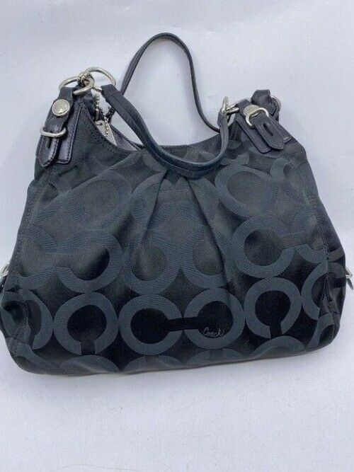 coach medium material black fabric shoulder bag