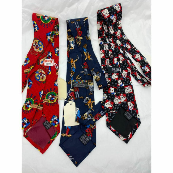 New Lot of 3 Neck tie Disney, Looney Tunes Blue Red White Total Msrp 75