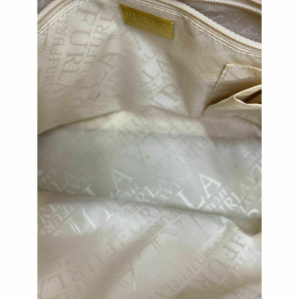 FURLA Croc Embossed Beige Leather Handbag Excellent!