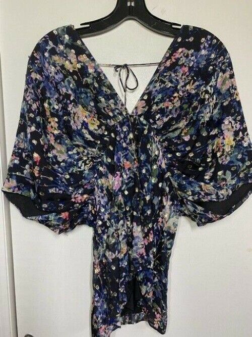 nicole miller multicolor new ls floral msrp sample small blouse