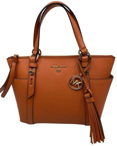 Michael Michael Kors Small Sullivan Convertible Top Zip Tote Orange Leather Cros