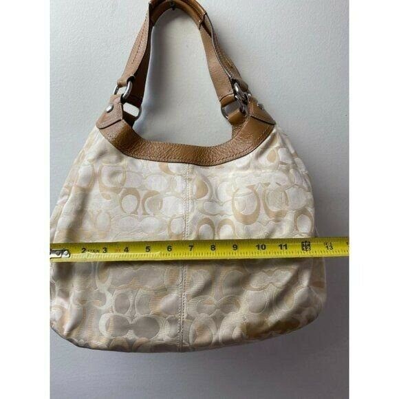 COACH Large White Tan Jacquard Fabric Tote Bag