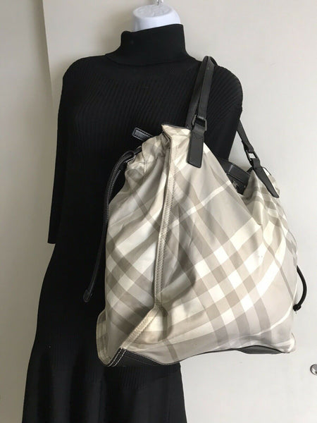 BURBERRY Grey  Plaid nylon tote Bag Classic
