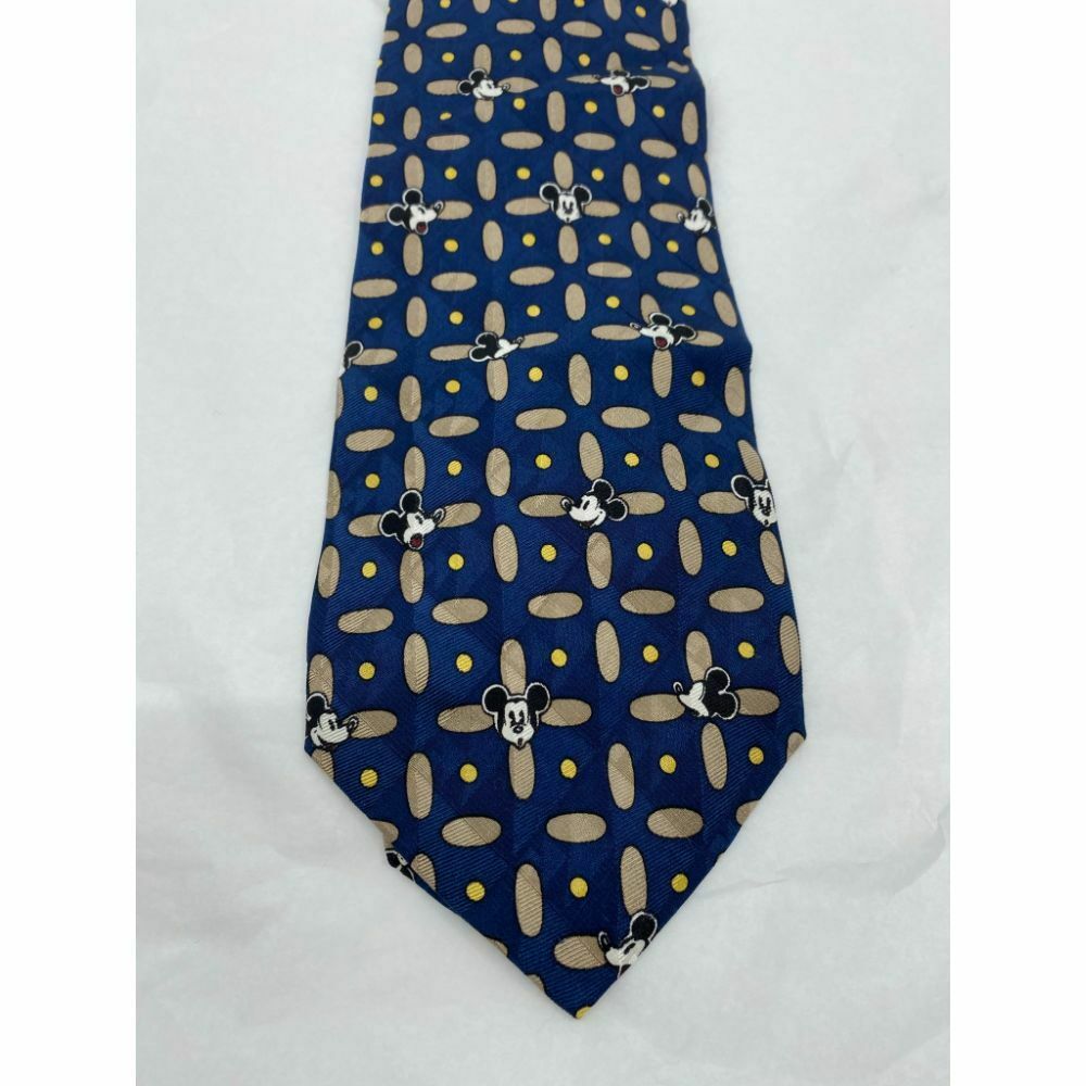 MICKEY MOUSE Disney Neck Tie Blue Tan Hand Made 100% Silk