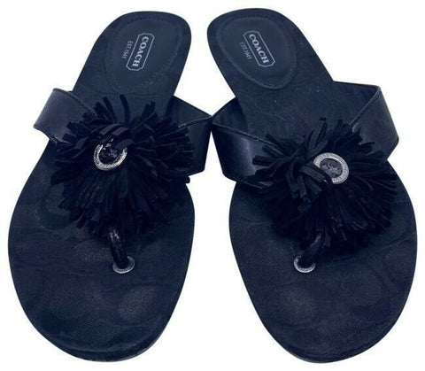 Coach Black Poppy Tassle Poof Gel Sandals Size Us