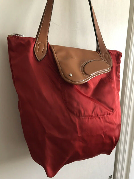 RALPH LAUREN Extra Large Red Nylon Tote With Leather Detail